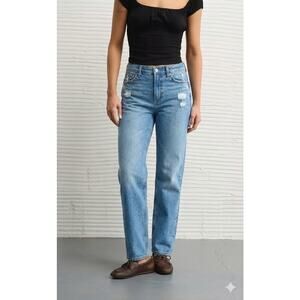 American Eagle AE Jeans Super High-Rise Baggy Straight Size 4 Regular Light Wash